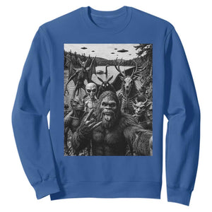Funny Cryptid Creatures Selfie Sweatshirt Bigfoot Alien Cryptozoology Fantasy Mythical Monsters TS11 Royal Blue Print Your Wear