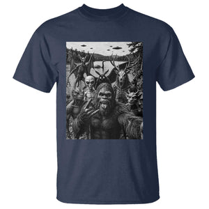 Funny Cryptid Creatures Selfie T Shirt Bigfoot Alien Cryptozoology Fantasy Mythical Monsters TS11 Navy Print Your Wear