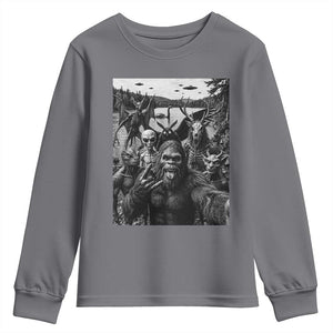 Funny Cryptid Creatures Selfie Youth Sweatshirt Bigfoot Alien Cryptozoology Fantasy Mythical Monsters TS11 Charcoal Print Your Wear
