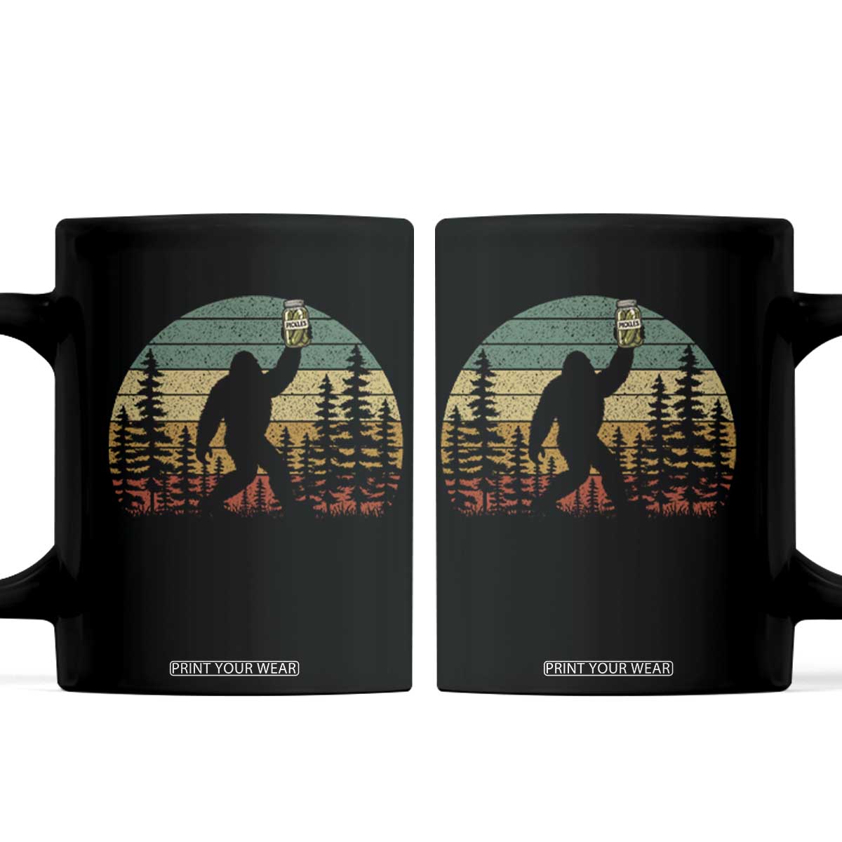 Funny Bigfoot Pickles Lover Coffee Mug Retro Sasquatch Cucumber Food Lover TS11 Black Print Your Wear