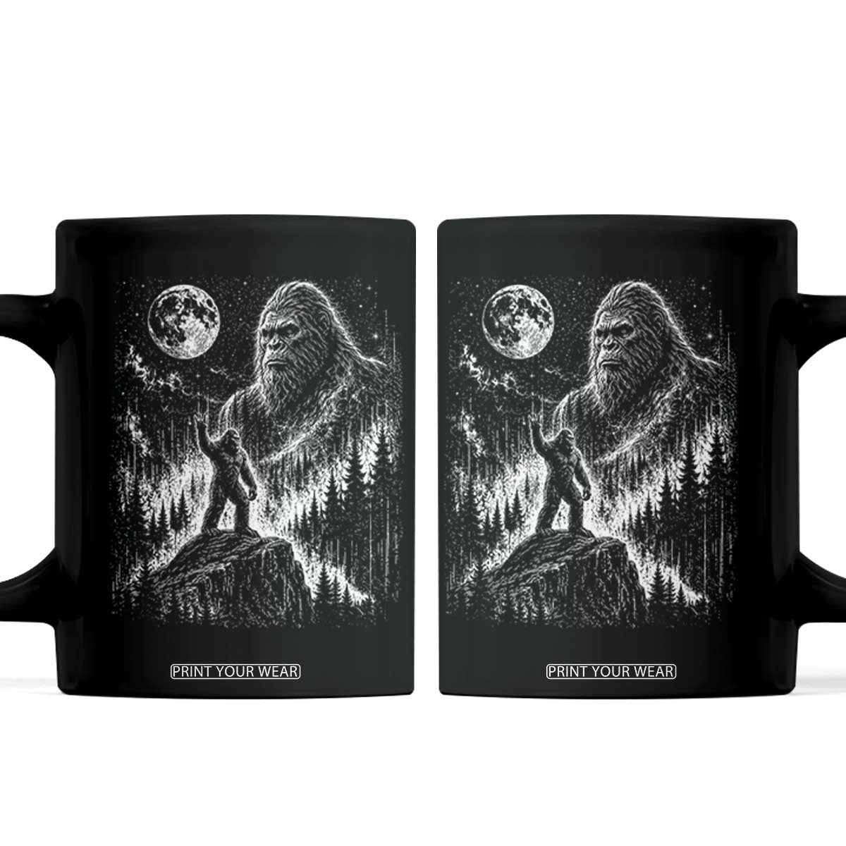 Bigfoot Howling at Moon Mystical Forest Coffee Mug Funny Sasquatch Nature Lover TS11 Black Print Your Wear