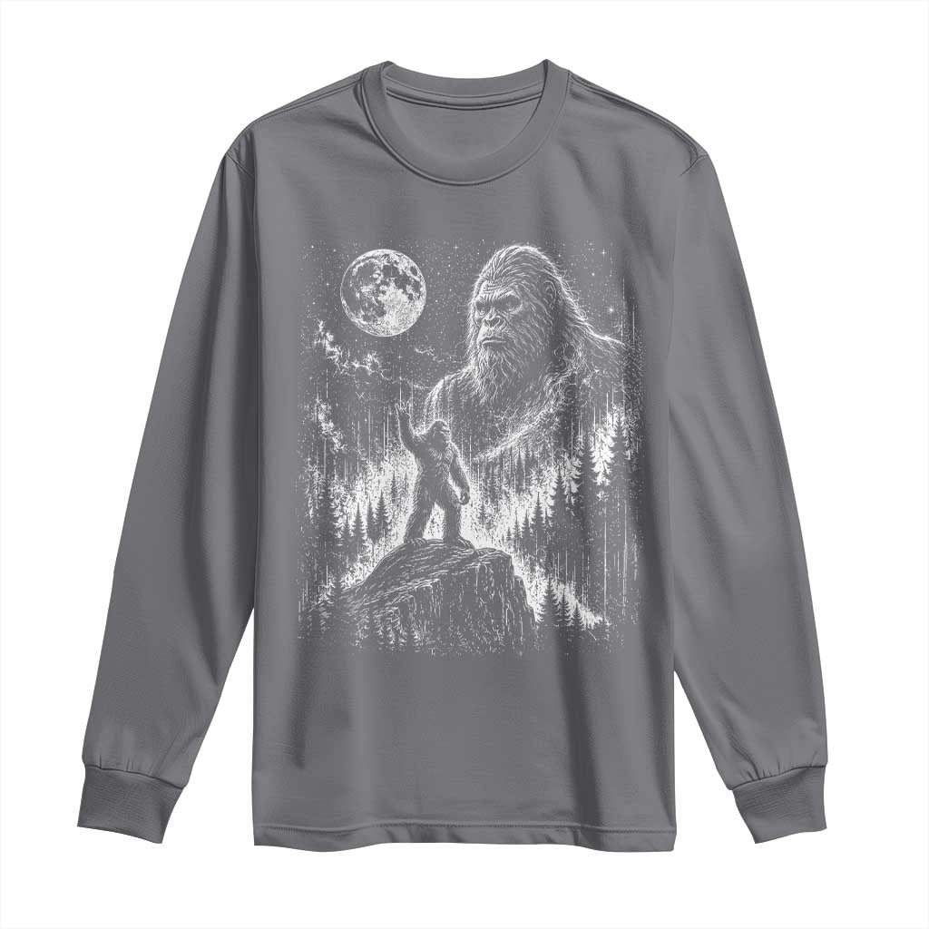 Bigfoot Howling at Moon Mystical Forest Long Sleeve Shirt Funny Sasquatch Nature Lover TS11 Charcoal Print Your Wear