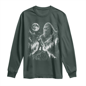 Bigfoot Howling at Moon Mystical Forest Long Sleeve Shirt Funny Sasquatch Nature Lover TS11 Dark Forest Green Print Your Wear