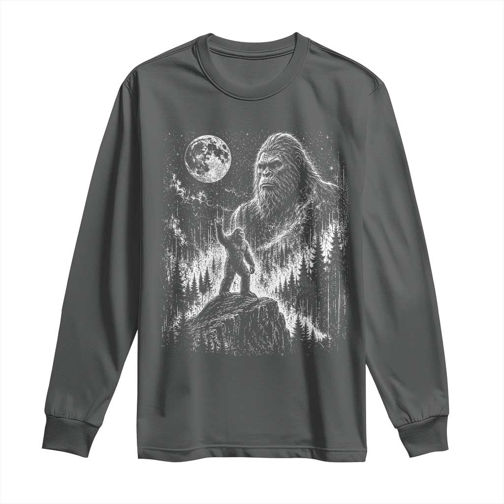 Bigfoot Howling at Moon Mystical Forest Long Sleeve Shirt Funny Sasquatch Nature Lover TS11 Dark Heather Print Your Wear