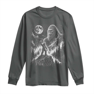 Bigfoot Howling at Moon Mystical Forest Long Sleeve Shirt Funny Sasquatch Nature Lover TS11 Dark Heather Print Your Wear
