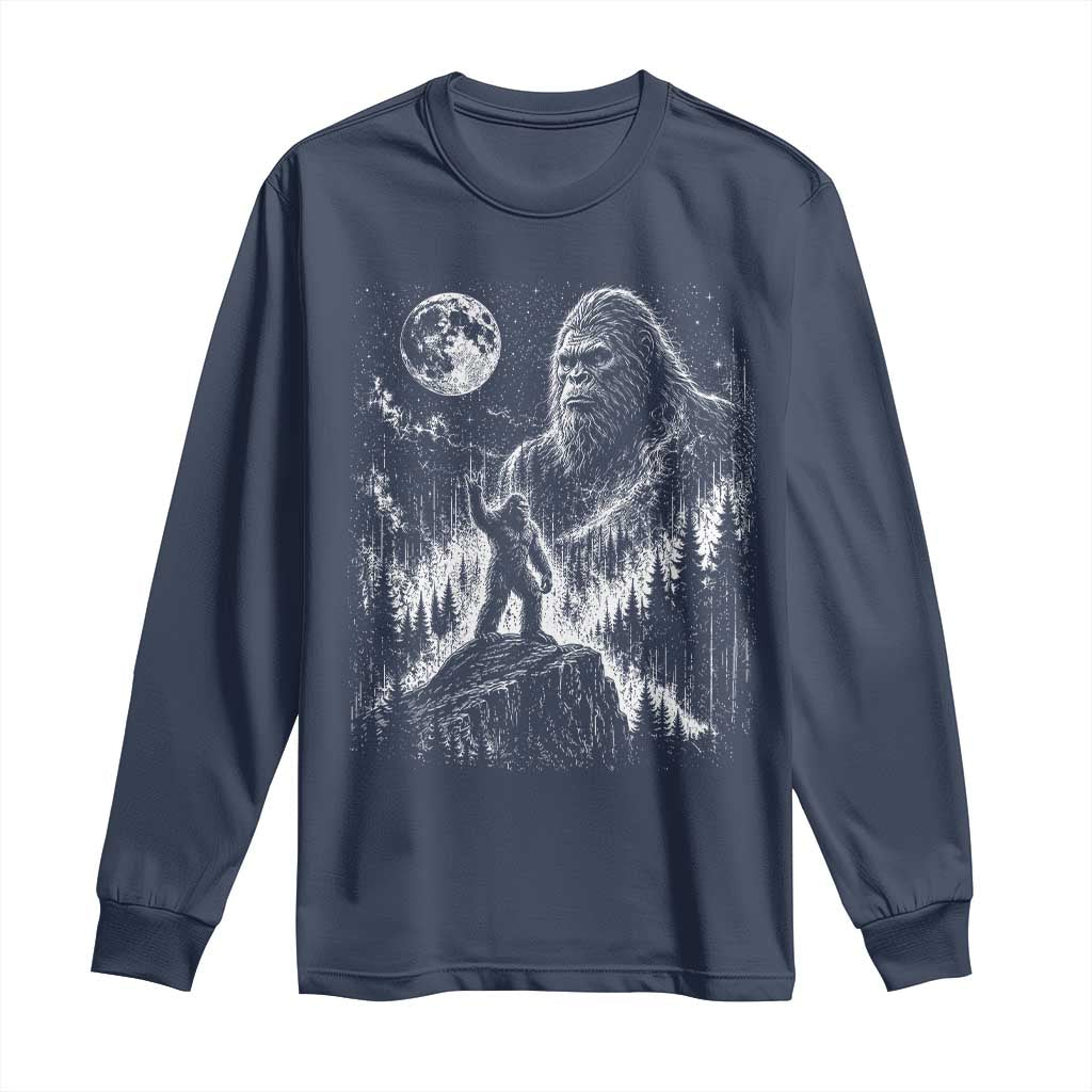 Bigfoot Howling at Moon Mystical Forest Long Sleeve Shirt Funny Sasquatch Nature Lover TS11 Navy Print Your Wear