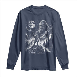 Bigfoot Howling at Moon Mystical Forest Long Sleeve Shirt Funny Sasquatch Nature Lover TS11 Navy Print Your Wear