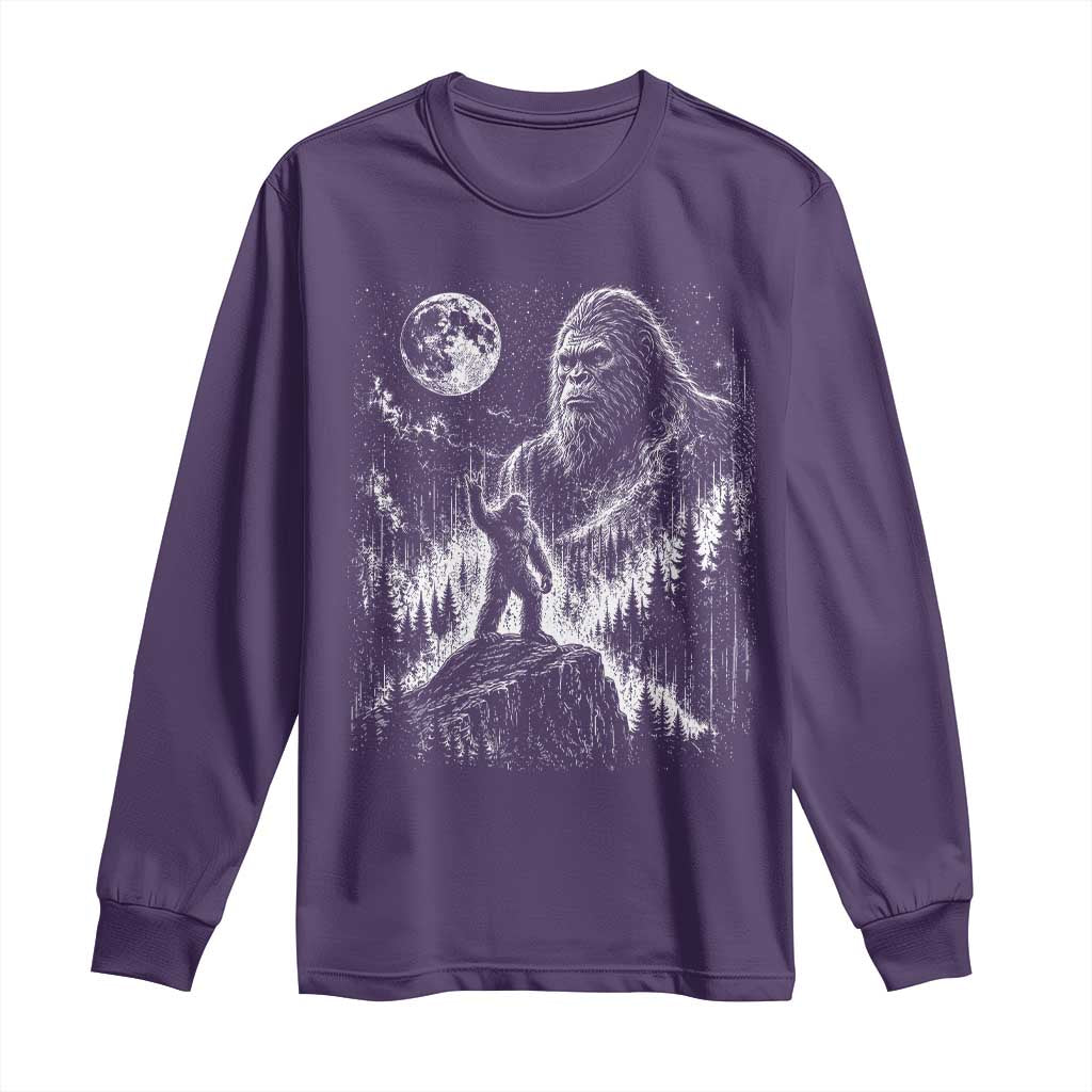 Bigfoot Howling at Moon Mystical Forest Long Sleeve Shirt Funny Sasquatch Nature Lover TS11 Purple Print Your Wear