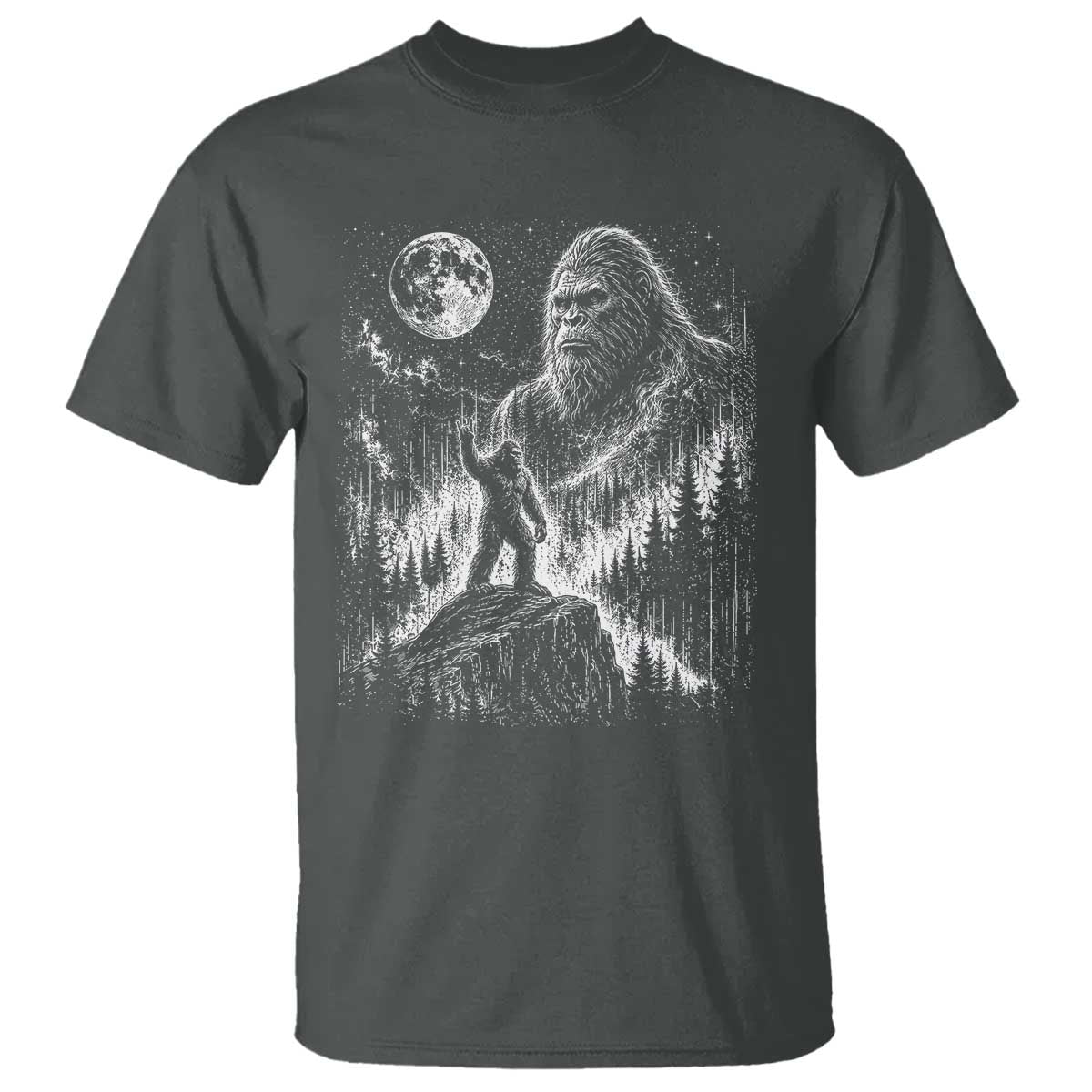 Bigfoot Howling at Moon Mystical Forest T Shirt Funny Sasquatch Nature Lover TS11 Dark Heather Print Your Wear