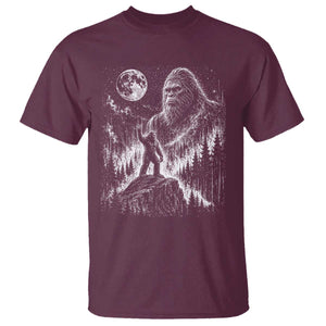 Bigfoot Howling at Moon Mystical Forest T Shirt Funny Sasquatch Nature Lover TS11 Maroon Print Your Wear