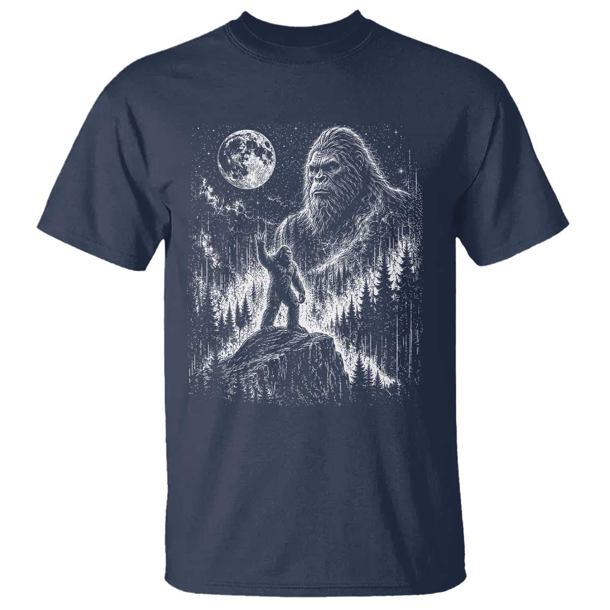 Bigfoot Howling at Moon Mystical Forest T Shirt Funny Sasquatch Nature Lover TS11 Navy Print Your Wear
