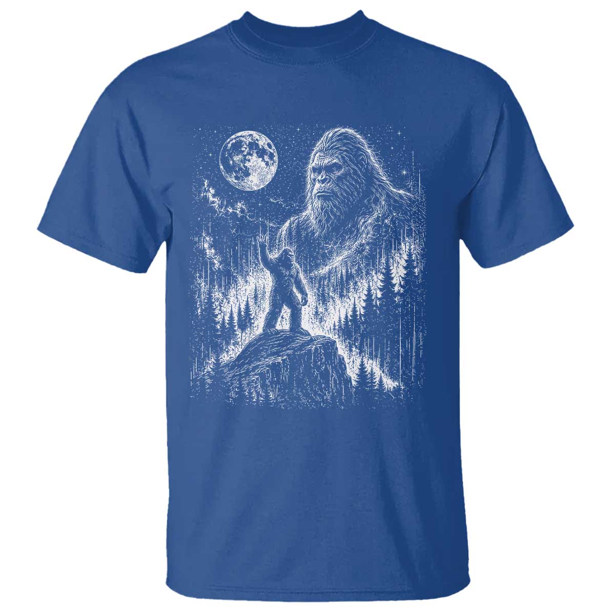 Bigfoot Howling at Moon Mystical Forest T Shirt Funny Sasquatch Nature Lover TS11 Royal Blue Print Your Wear