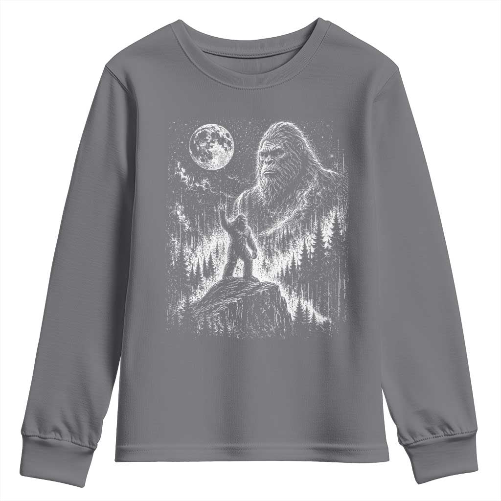Bigfoot Howling at Moon Mystical Forest Youth Sweatshirt Funny Sasquatch Nature Lover TS11 Charcoal Print Your Wear