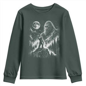 Bigfoot Howling at Moon Mystical Forest Youth Sweatshirt Funny Sasquatch Nature Lover TS11 Dark Forest Green Print Your Wear
