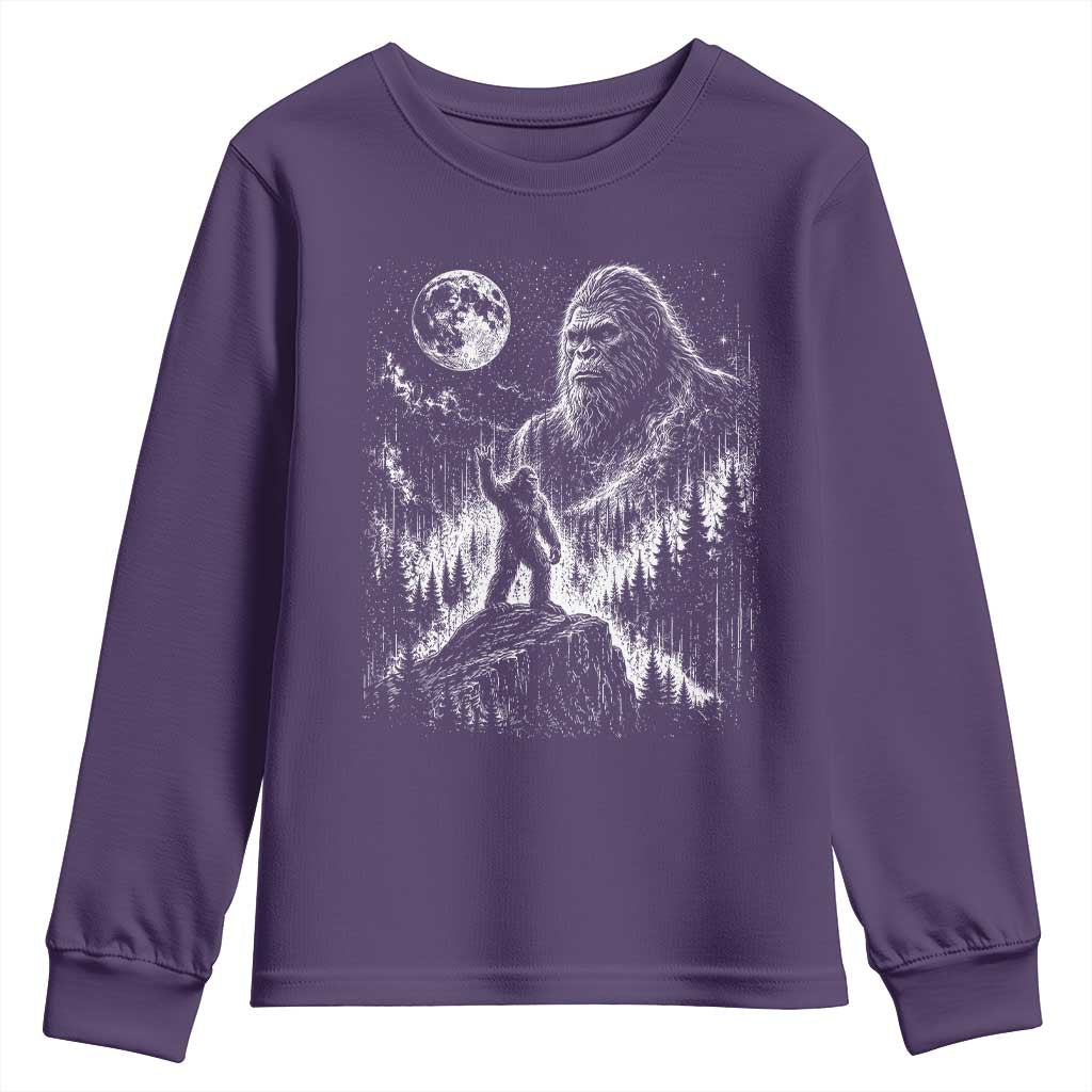 Bigfoot Howling at Moon Mystical Forest Youth Sweatshirt Funny Sasquatch Nature Lover TS11 Purple Print Your Wear