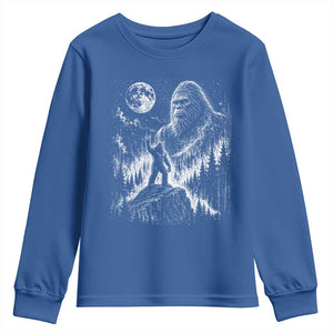 Bigfoot Howling at Moon Mystical Forest Youth Sweatshirt Funny Sasquatch Nature Lover TS11 Royal Blue Print Your Wear