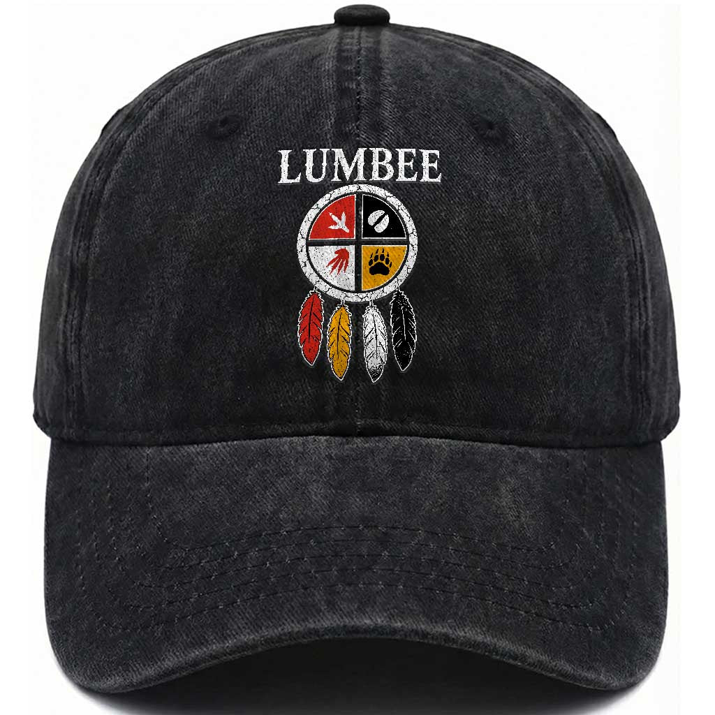 Lumbee Tribe Native American Washed Cotton Baseball Cap Medicine Wheel Dreamcatcher Spirit Animal Paws