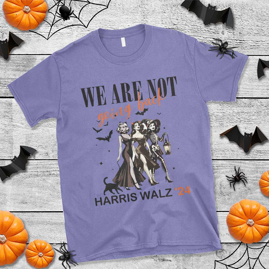 Halloween Harris Walz'24 T Shirt We Are Not Going Back Witches Bat TS11 Violet Print Your Wear