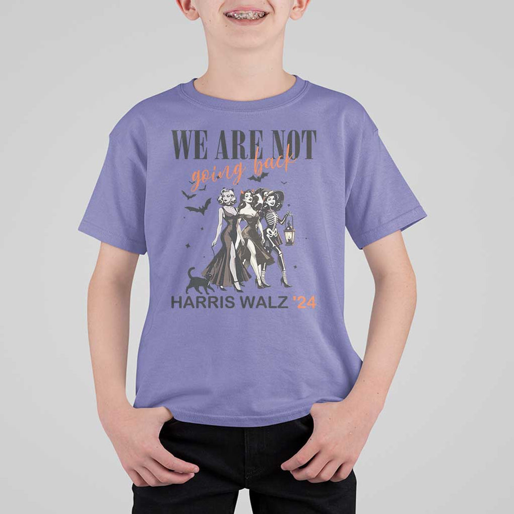 Halloween Harris Walz'24 T Shirt For Kid We Are Not Going Back Witches Bat TS11 Violet Print Your Wear