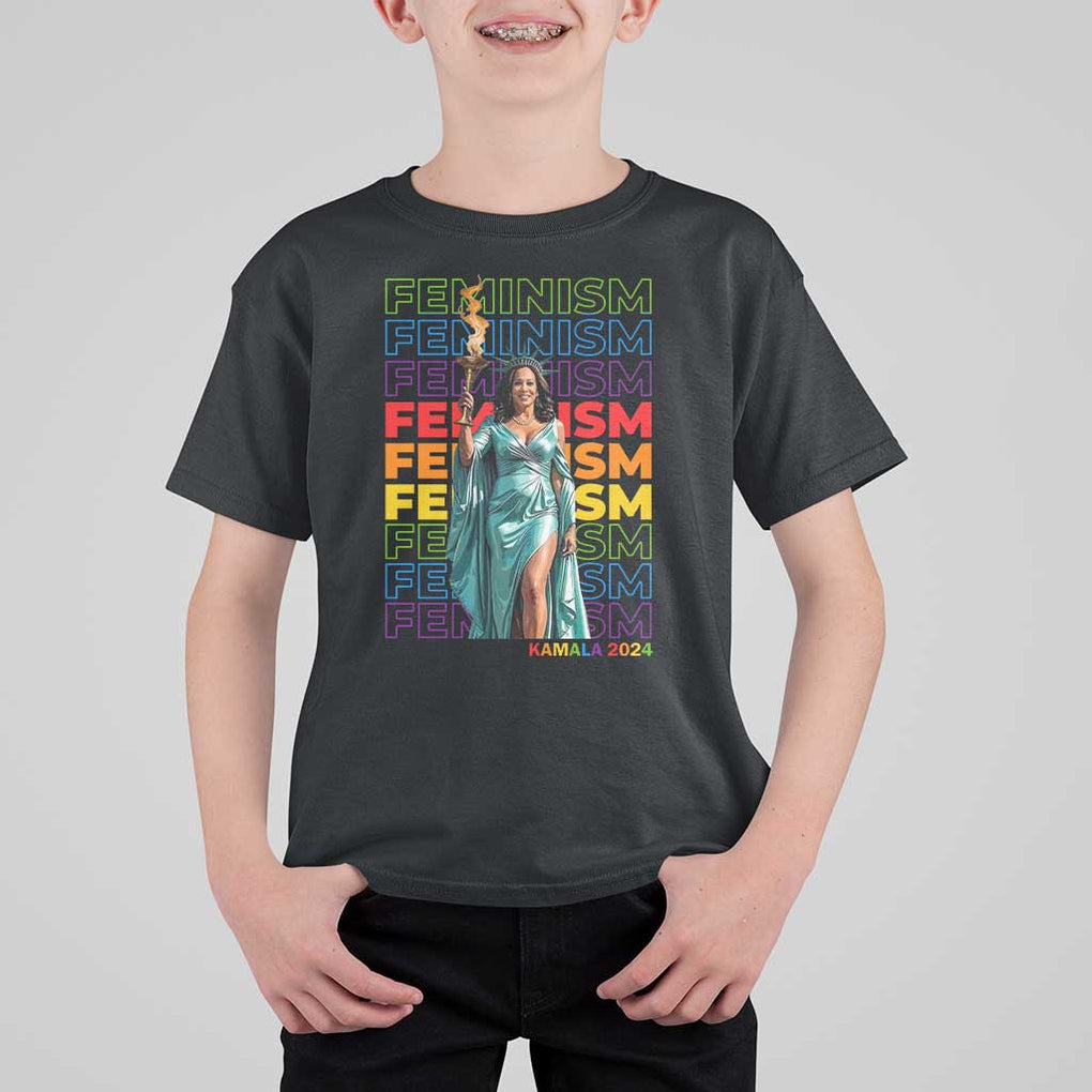 Harris Supporter T Shirt For Kid Kamala 2024 Feminism LGBT Rainbow Flag Liberty Torch TS11 Black Print Your Wear