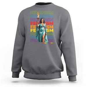 Harris Supporter Sweatshirt Kamala 2024 Feminism LGBT Rainbow Flag Liberty Torch TS11 Charcoal Print Your Wear