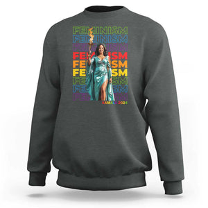 Harris Supporter Sweatshirt Kamala 2024 Feminism LGBT Rainbow Flag Liberty Torch TS11 Dark Heather Print Your Wear