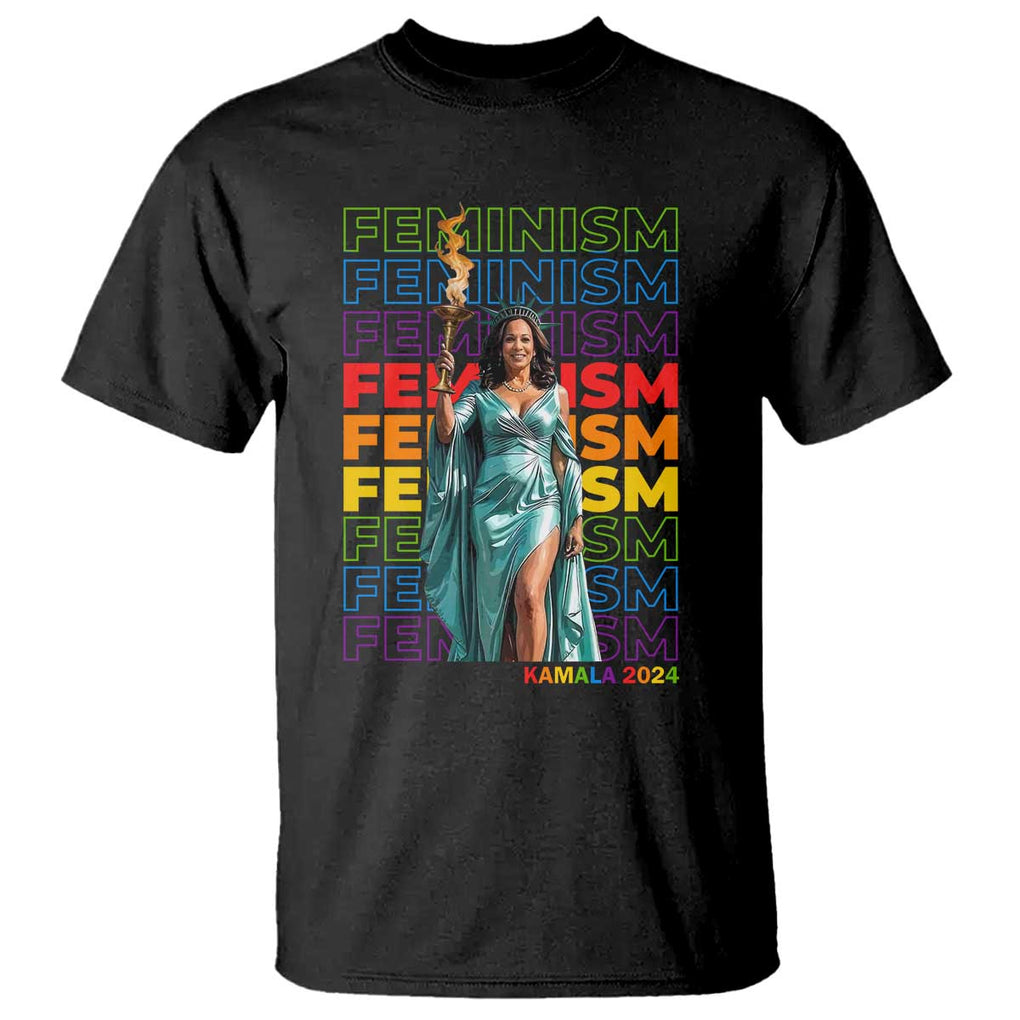 Harris Supporter T Shirt Kamala 2024 Feminism LGBT Rainbow Flag Liberty Torch TS11 Black Print Your Wear