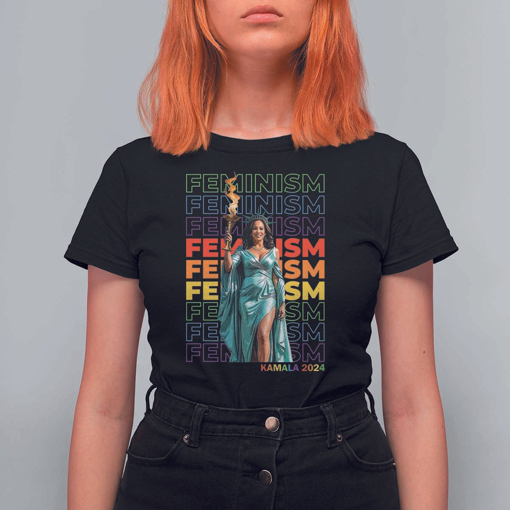 Harris Supporter T Shirt For Women Kamala 2024 Feminism LGBT Rainbow Flag Liberty Torch TS11 Black Print Your Wear