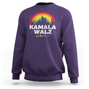 Harris Walz Supporter Sweatshirt Kamala Walz For The People LGBT Rainbow Flag Liberty City TS11 Purple Print Your Wear