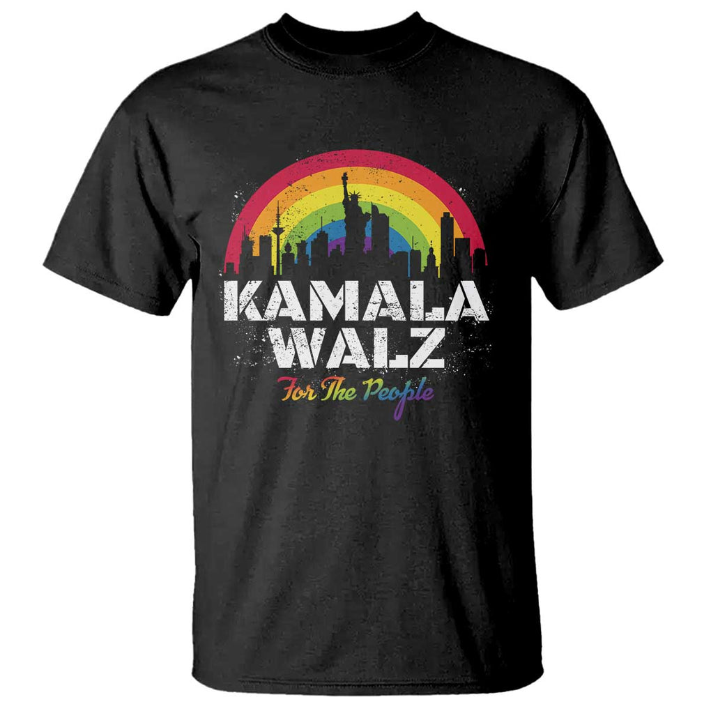 Harris Walz Supporter T Shirt Kamala Walz For The People LGBT Rainbow Flag Liberty City TS11 Black Print Your Wear