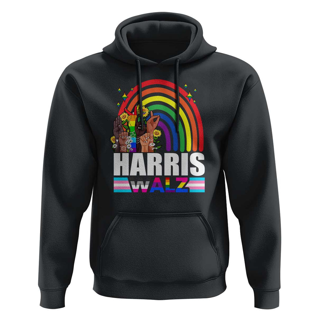 Harris Walz Hoodie LGBT Rainbow Flag Hand Rise Flower Unity TS11 Black Print Your Wear