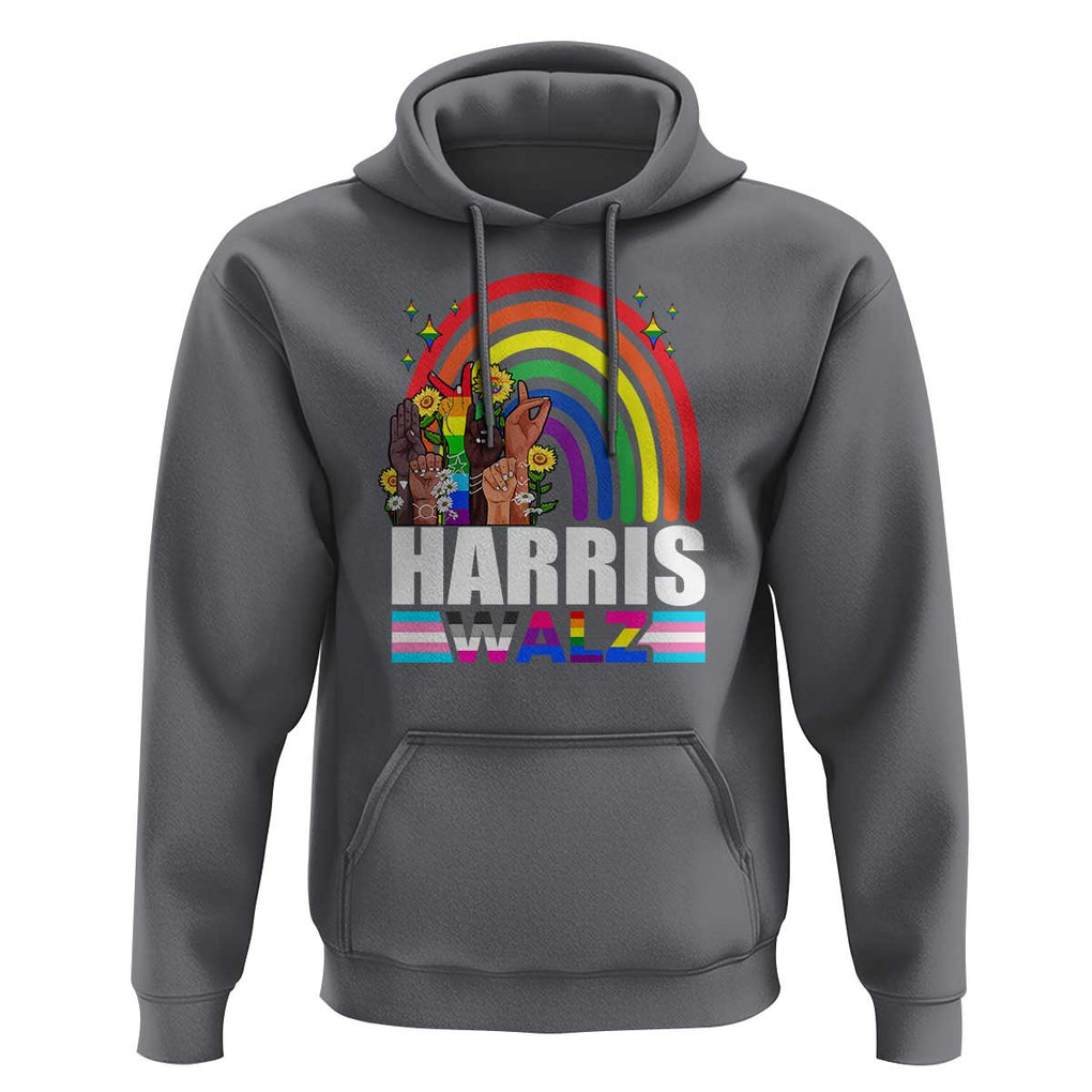 Harris Walz Hoodie LGBT Rainbow Flag Hand Rise Flower Unity TS11 Charcoal Print Your Wear