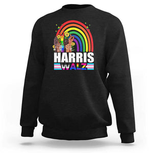 Harris Walz Sweatshirt LGBT Rainbow Flag Hand Rise Flower Unity TS11 Black Print Your Wear