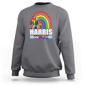 Harris Walz Sweatshirt LGBT Rainbow Flag Hand Rise Flower Unity TS11 Charcoal Print Your Wear