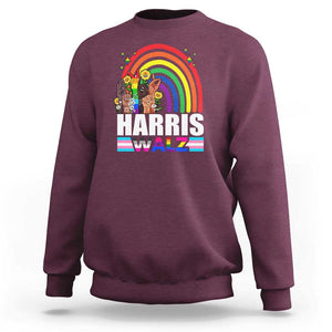 Harris Walz Sweatshirt LGBT Rainbow Flag Hand Rise Flower Unity TS11 Maroon Print Your Wear