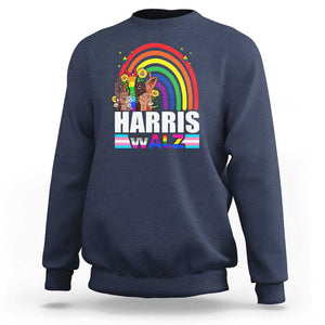 Harris Walz Sweatshirt LGBT Rainbow Flag Hand Rise Flower Unity TS11 Navy Print Your Wear