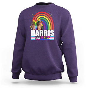 Harris Walz Sweatshirt LGBT Rainbow Flag Hand Rise Flower Unity TS11 Purple Print Your Wear