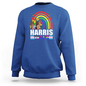 Harris Walz Sweatshirt LGBT Rainbow Flag Hand Rise Flower Unity TS11 Royal Blue Print Your Wear