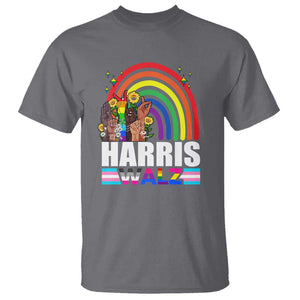 Harris Walz T Shirt LGBT Rainbow Flag Hand Rise Flower Unity TS11 Charcoal Print Your Wear