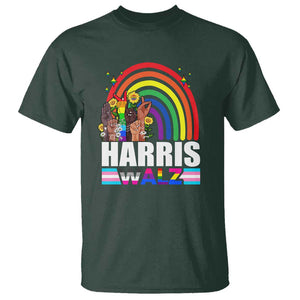 Harris Walz T Shirt LGBT Rainbow Flag Hand Rise Flower Unity TS11 Dark Forest Green Print Your Wear