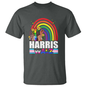 Harris Walz T Shirt LGBT Rainbow Flag Hand Rise Flower Unity TS11 Dark Heather Print Your Wear