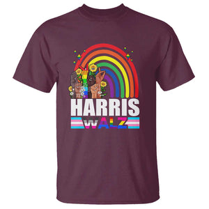 Harris Walz T Shirt LGBT Rainbow Flag Hand Rise Flower Unity TS11 Maroon Print Your Wear