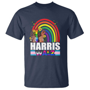 Harris Walz T Shirt LGBT Rainbow Flag Hand Rise Flower Unity TS11 Navy Print Your Wear