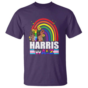 Harris Walz T Shirt LGBT Rainbow Flag Hand Rise Flower Unity TS11 Purple Print Your Wear