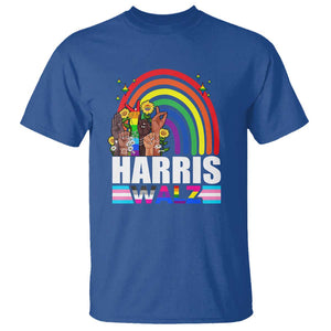 Harris Walz T Shirt LGBT Rainbow Flag Hand Rise Flower Unity TS11 Royal Blue Print Your Wear