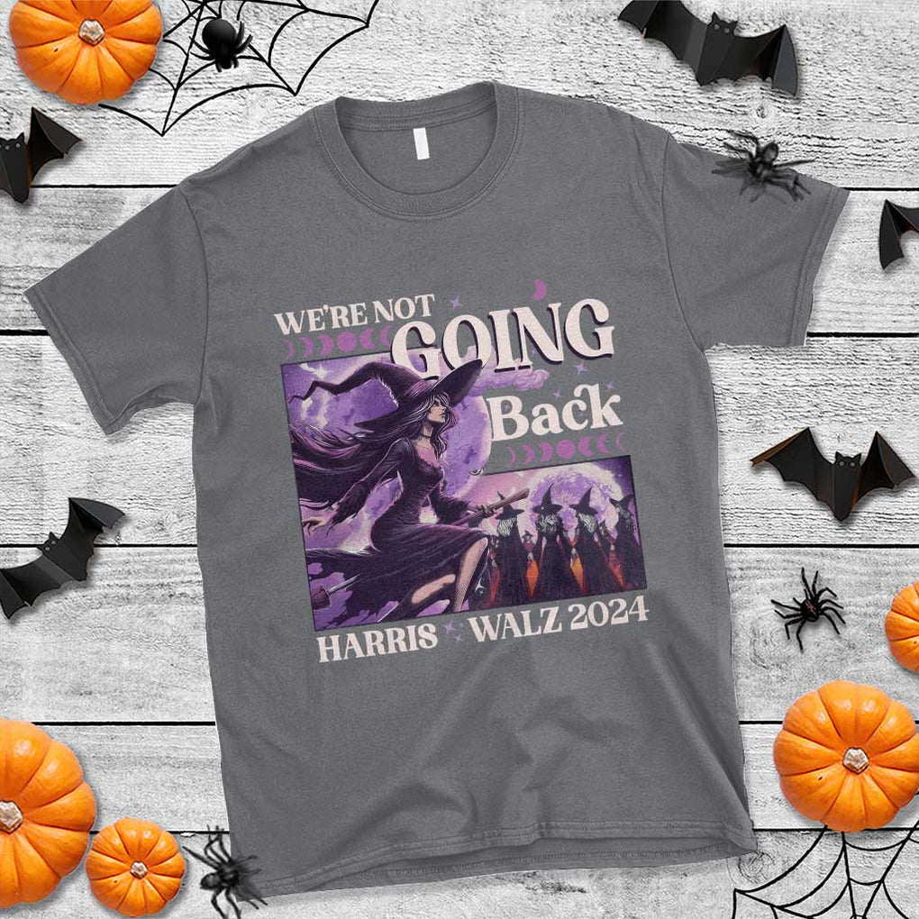 Harris Walz 2024 Halloween T Shirt We're Not Going Back Witch Childless Cat Ladies Moon TS11 Charcoal Print Your Wear