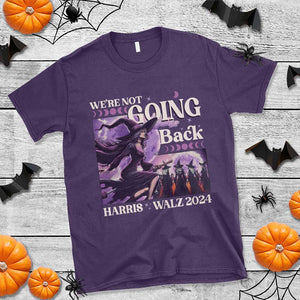 Harris Walz 2024 Halloween T Shirt We're Not Going Back Witch Childless Cat Ladies Moon TS11 Purple Print Your Wear