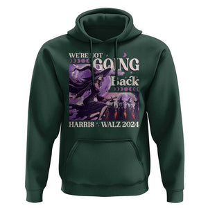 Harris Walz 2024 Halloween Hoodie We're Not Going Back Witch Childless Cat Ladies Moon TS11 Dark Forest Green Print Your Wear