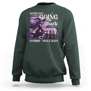 Harris Walz 2024 Halloween Sweatshirt We're Not Going Back Witch Childless Cat Ladies Moon TS11 Dark Forest Green Print Your Wear