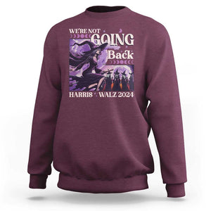 Harris Walz 2024 Halloween Sweatshirt We're Not Going Back Witch Childless Cat Ladies Moon TS11 Maroon Print Your Wear